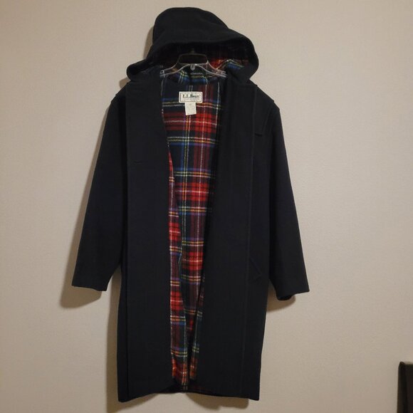Vintage L.L. Bean Wool Navy Blue Peacoat with Hood, Women's Size 8 - Picture 3 of 8